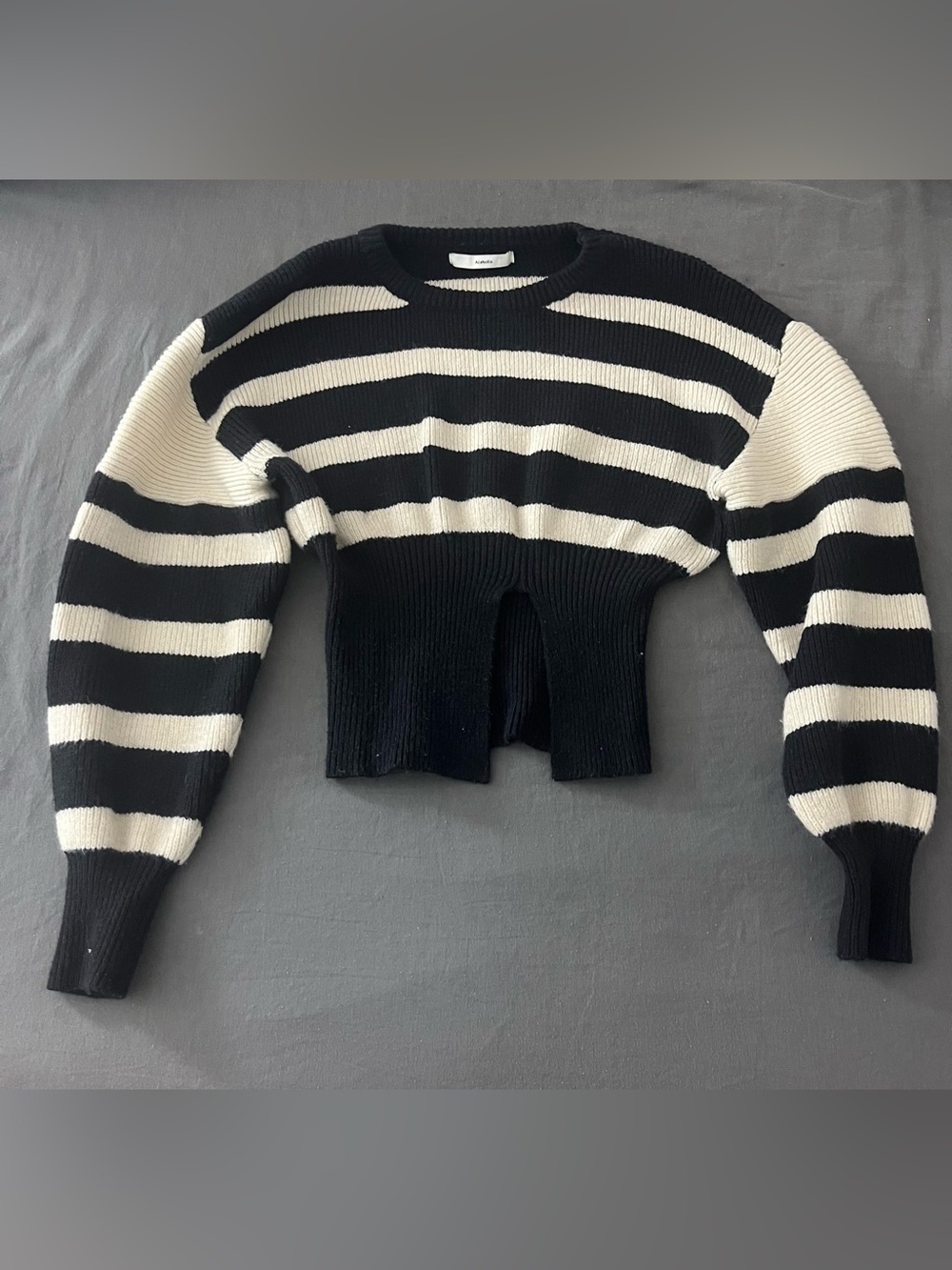 Cropped Black & Cream Striped Crewneck Sweater